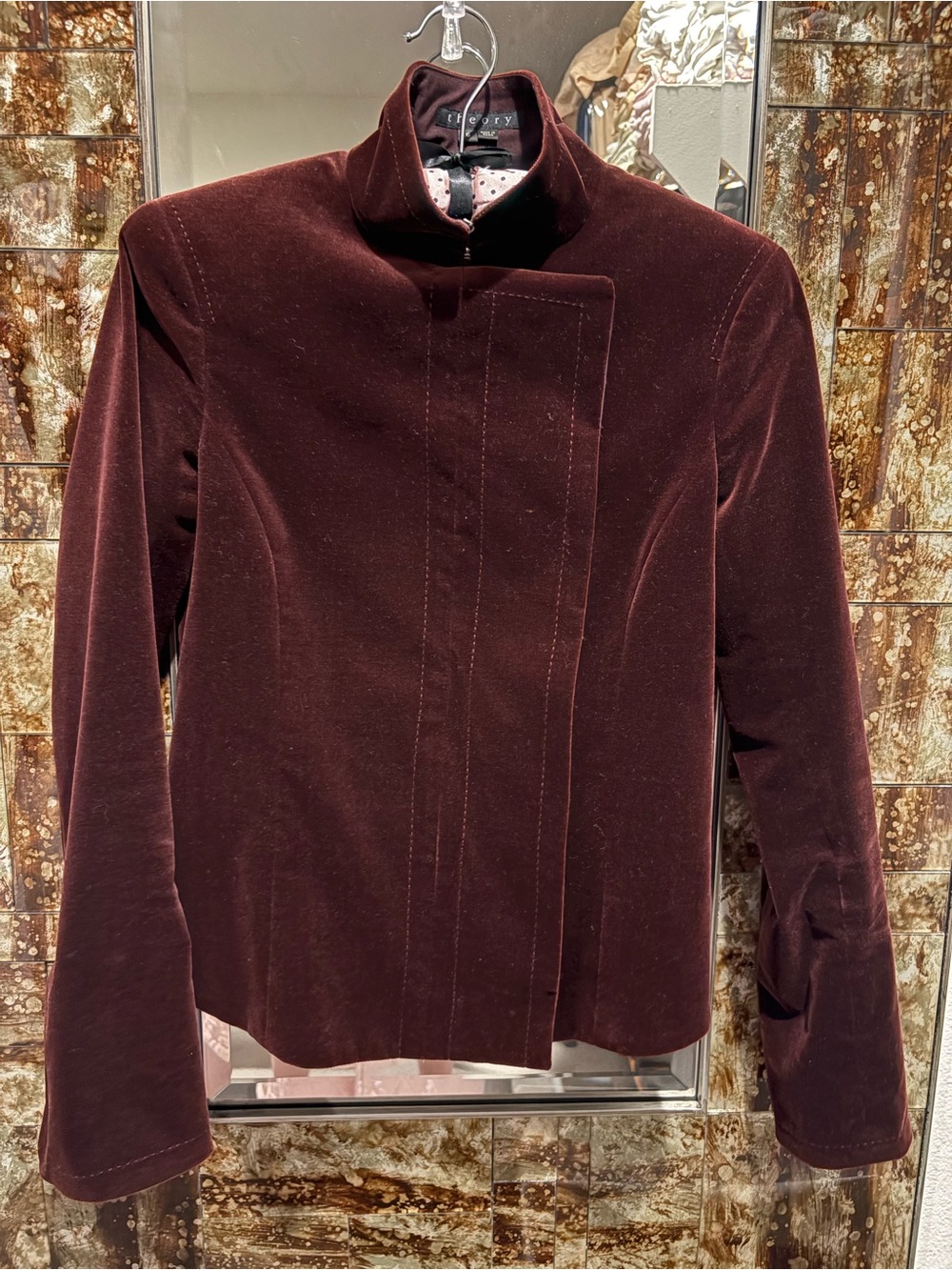 Theory Burgundy Velvet Stand-Collar Blazer